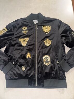 Reason Clothing Black Velvet Bomber Jacket Men’s XL Embellished Streetwear